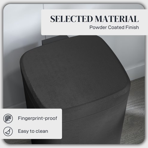 HOMCOM 12 Litre Pedal Bin, Fingerprint Proof Kitchen Rubbish Bin with Soft-close Lid, Foot Pedal and Removable Inner Bucket for Recycling and Waste