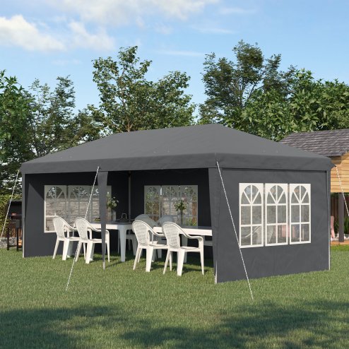 Outsunny 3 x 6m Garden Pop Up Gazebo, Height Adjustable Marquee Party Tent with Sidewalls, Storage Bag, Grey