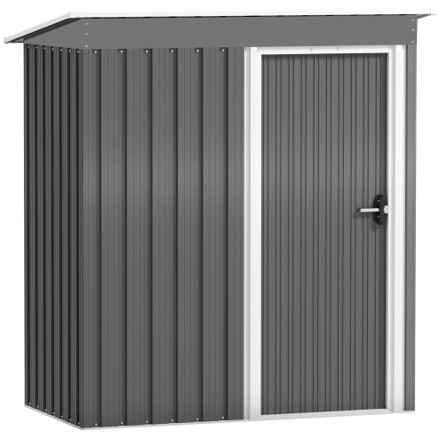 Outsunny 5 x 3ft Garden Storage Shed with Sliding Door and Sloped Roof, Lean to Outdoor Equipment Tool Shed for Garden, Light Grey
