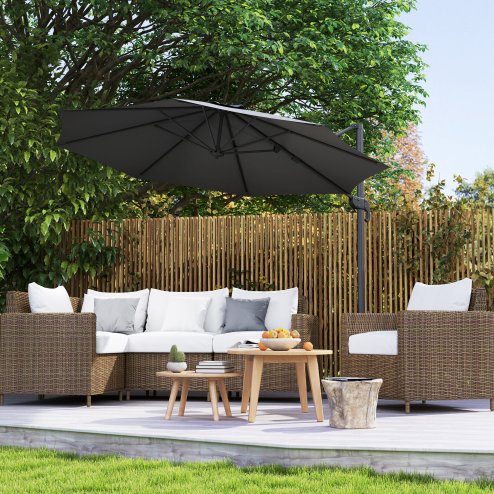 Outsunny 3 x 3(m) Cantilever Parasol with Cross Base, Garden Umbrella with 360 Rotation, Crank Handle and Tilt for Outdoor, Patio, Black