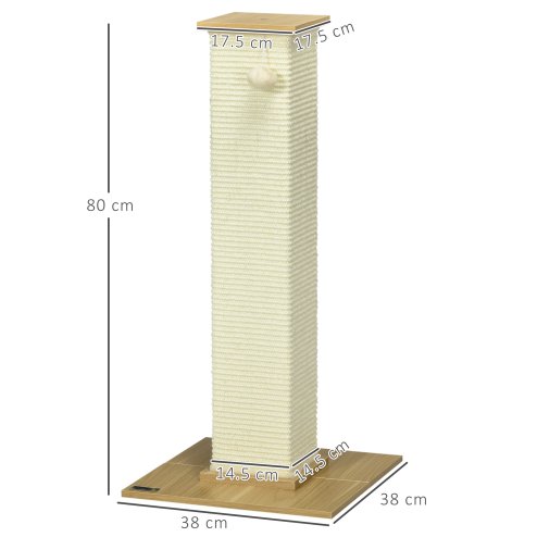 PawHut Cat Scratching Post 80cm Tall Cat Scratch Post with Hanging Ball Toy, Cat Scratcher Natural Sisal Rope