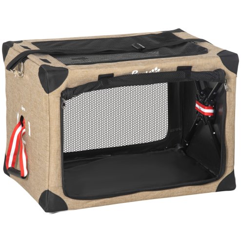 PawHut Foldable Pet Carrier for Small and Miniature Dogs, Portable Cat Carrier Soft Side Pet Travel Crate with Removable Mat, Breathable Mesh - 65 x 45 x 45 cm