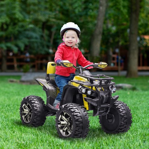 HOMCOM 12V Quad Bike, Battery Powered Ride on ATV with LED Lights, Music, Backrest, Forward, Backward, Electric Vehicle Toy Car for Kids, Yellow