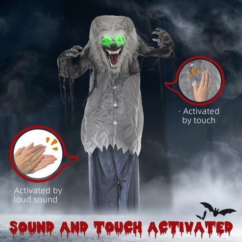 HOMCOM 210cm Skeleton Werewolf Outdoor Halloween Decoration, Halloween Animatronic with Sound Activated, Light Up Eyes, Sound Effects, Animated Prop for Haunted House