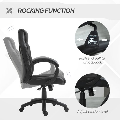 Vinsetto Gaming Chair Faux Leather Swivel Computer Racing Gamer Desk Chair for Home Office with Wheels, Black