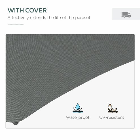 Outsunny 3(m) Cantilever Parasol with Solar LED and Easy Lever, Garden Parasol Umbrella with Cross Base and Waterproof Cover, Outdoor Sun Shades, Dark Grey