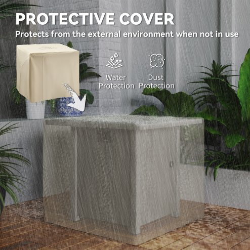 Outsunny Propane Gas Fire Pit Table for Garden, 40000 BTU Smokeless Firepit Outdoor Heater with Waterproof Cover, Glass Screen, Glass Beads and Lid, Wood Effect, 71 x 71 x 62.5cm, Dark Grey