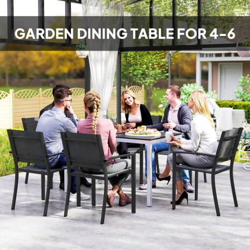 Outsunny Garden Dining Table for 4-6, 120 x 70 cm Outdoor Patio Table with Rust-Resistant Aluminium Frame, Easy Maintenance Slatted Top for Patio, Terrace, Balcony, Black