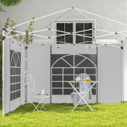 Outsunny Gazebo Side Panels with Windows and Doors, for 3x3(m) or 3x6m Pop Up Gazebo, 2 Pack Sides Replacement, White Image
