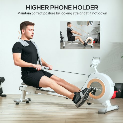 SPORTNOW Rowing Machine, 16-Level Magnetic Rower Machine with LCD Monitor and Phone Holder, Vertical Storage, for Home Gym Cardio Training, White