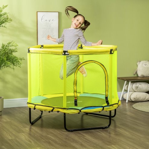 ZONEKIZ Kids Trampoline for Toddlers with Enclosure Safety Net, 4.6FT Hexageon Outdoor Indoor Jumper for Children 1-6 Years Old, Yellow
