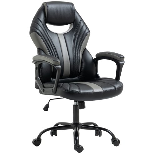 Vinsetto Computer Gaming Chair, Desk Chair with Breathable PU Leather Back and Seat, Soft Padded Armrests and Rolling Wheels for Adults and Gamers, Black Image