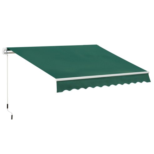 Outsunny 3 x 2m Manual Window Awning Canopy Garden Outdoor Shelter Patio Sun Shade UV Blocker Light Weight Aluminium Frame w/ Hand Crank Green