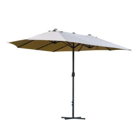 Outsunny 4.6m Garden Parasol Double-Sided Sun Umbrella Patio Market Shelter Canopy Shade Outdoor with Cross Base - Khaki