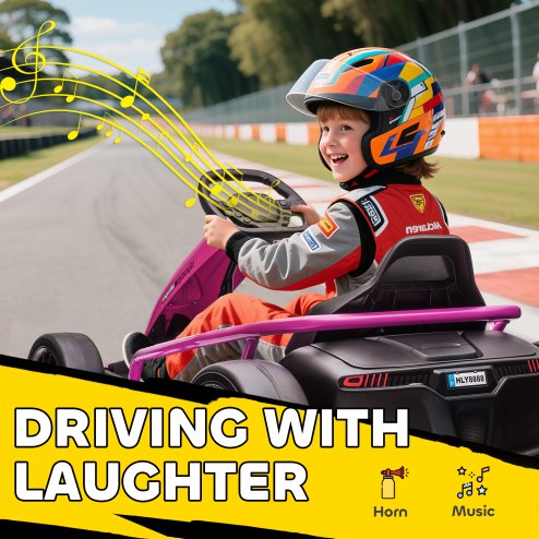HOMCOM 24V Electric Go Kart for Kids, Drifting Ride-On Racing Go Kart with Slow Start, Music, Horn Honking and Safety Belt, for 8-12 Years Old, Pink