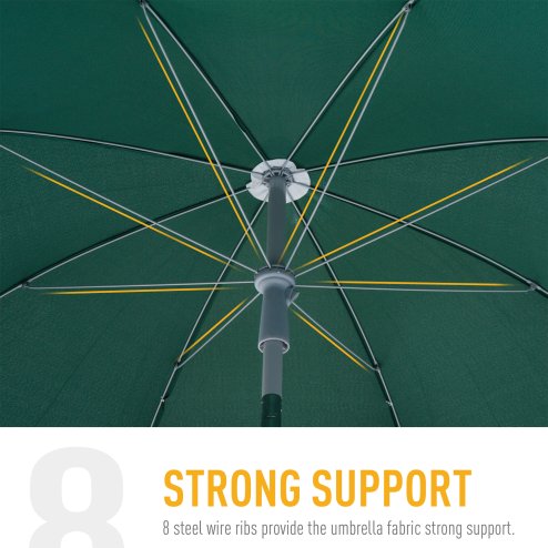 Outsunny 2.2m Beach Umbrella, Portable Parasol with Tilting Function, Outdoor Sunshade Shelter with 8 Ribs for Garden, Pool and Patio, Green