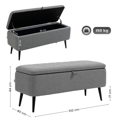 HOMCOM Storage Ottoman with Flip Top, Rectangular Upholstered Bench, Linen Feel Fabric Footstool with Steel Legs for Living Room, Bedroom