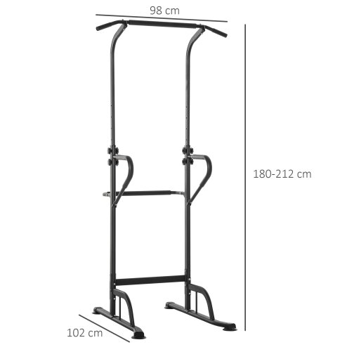 HOMCOM Power Tower Dip Station Pull Up Bar Multi-Function Push Up Equipment with Adjustable Height for Home Gym Strength Training Workout Fitness