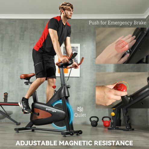 SPORTNOW Indoor Exercise Biker, Quiet Stationary Bike, Stylish Cycling Machine with Adjustable Seat and Resistance, LCD Monitor, Tablet Holder, for Home Gym Cardio Workout, Black