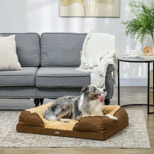 PawHut Dog Sofa Bed Pet Bed Dog Mattress with Removable Washable Cover, Anti-Slip Bottom, for Medium Sized Dogs, 90L x 69W x 21Hcm - Brown