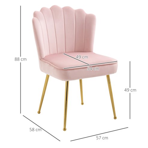HOMCOM Shell Luxe Velvet Accent Chair with Gold-tone Metal Legs, Modern Vanity Chair for Living Room, Bedroom, Home Office, Pink