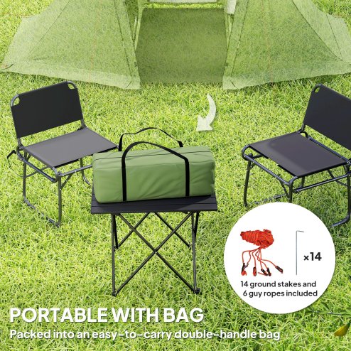 Outsunny 3 Man Camping Tent with Living Area and 2 Bedrooms, 3000mm Waterproof Family Tent with Sewn-in Groundsheet, Portable Dome Tent with Bag for Hiking, Festival, Backpacking, Green