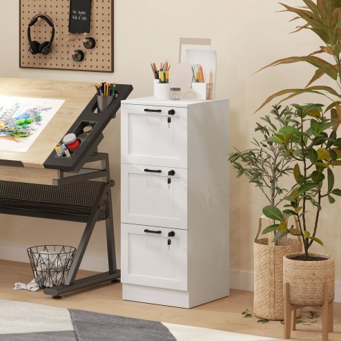 HOMCOM 3-Drawer Filing Cabinet, Lockable File Cabinet for A4, Letter, Office Storage Drawers with Lock for Home Office, 40 x 40 x 101 cm, White