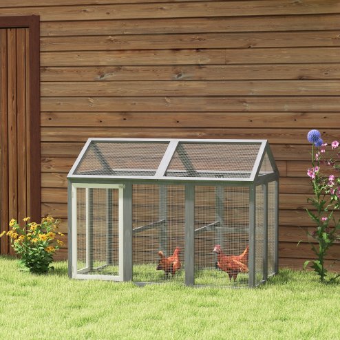 PawHut Large Chicken Run, Wooden Chicken Coop, Pet Playpen w/ Combinable Design - Grey