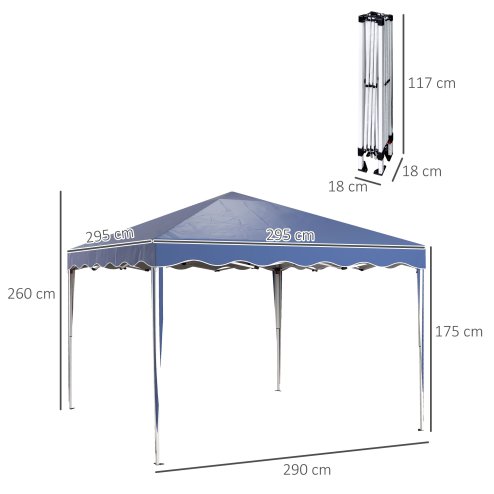 Outsunny 3x3(m) Pop Up Gazebo, Foldable Party Tent with Wave Edge and Carry Bag, Height Adjustable Festival Camping Canopy for Garden Outdoor, Blue