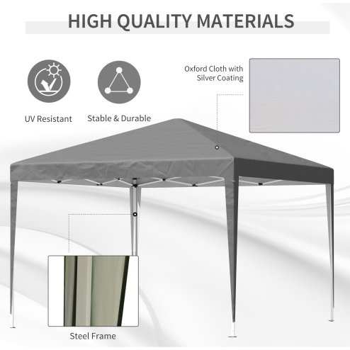Outsunny 3 x 3M Garden Pop Up Gazebo Height Adjustable Marquee Party Tent Wedding Canopy with Carrying Bag, Grey