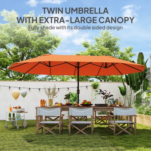 Outsunny 4.6m Large Garden Parasol Double-Sided Sun Umbrella Patio Market Canopy Shade Outdoor Orange - NO BASE