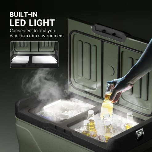 Outsunny 45L Car Fridge Freezer Dual Zone, Portable Camping Fridge 12V/24V DC & 100-240V AC, Electric Cool Box -20°C-20°C with Wheels and LED Light, for Travel, RV, Road Trip, Picnic
