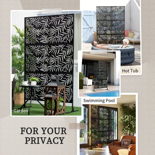 Outsunny Decorative Garden Privacy Screen with Stand, 6.5FT Freestanding Metal Outdoor Divider, Decorative Privacy Panel with Expansion Screws for Garden Pool Hot Tub, Willow Branch Style, Black