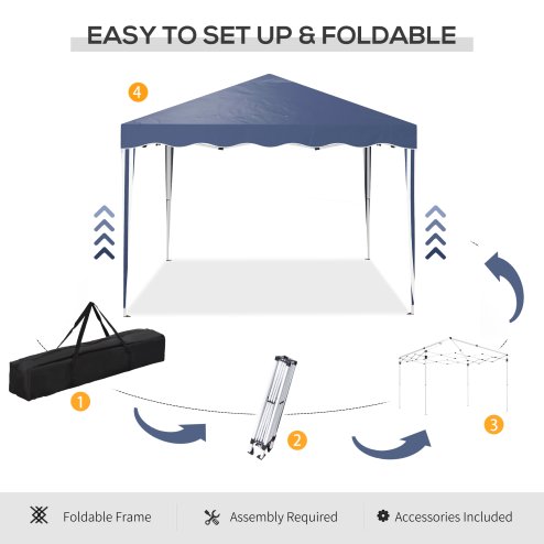 Outsunny 3x3(m) Pop Up Gazebo, Foldable Party Tent with Wave Edge and Carry Bag, Height Adjustable Festival Camping Canopy for Garden Outdoor, Blue