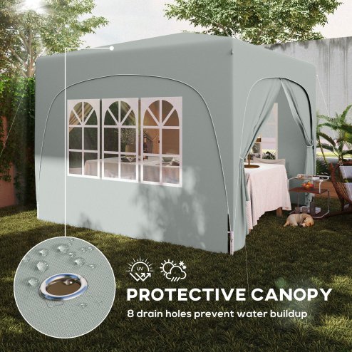 Outsunny 3 x 3(m) Pop Up Gazebo with Sides and Carry Bag, UPF50+, Height Adjustable Party Tent Instant Event Shelter for Garden, Outdoor, Patio, Light Grey