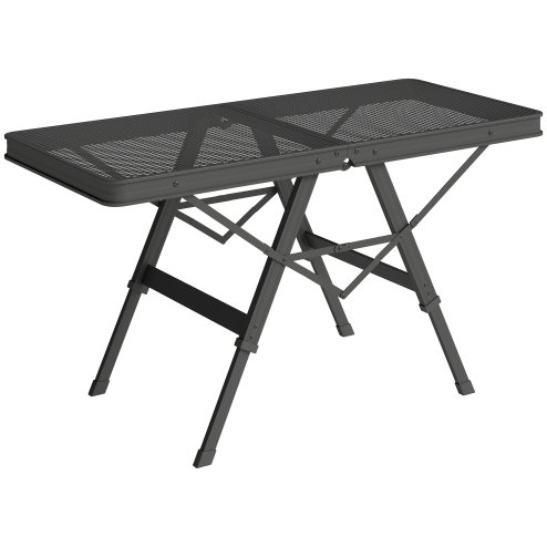 Outsunny 3 ft Folding Camping Table w/ Adjustable Heights, Portable Lightweight Outdoor Folding Picnic Table with Metal Mesh Desktop & Aluminium Legs for Picnic, Garden, Party, Black