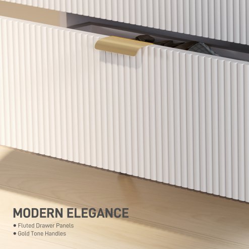 HOMCOM Bedroom Chest of Drawers with 4 Drawers, Fluted Dresser with Gold Tone Handles, Storage Cabinet for Bedroom, Living Room, Hallway, Entryway, White