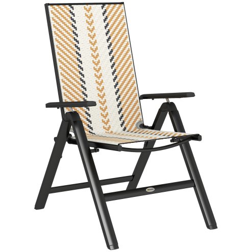 Outsunny Rattan Folding Chair Outdoor, 5-Position Adjustable Wicker Garden Dining Chair with High Backrest, Wide Armrest, for Patio, Terrace, Balcony, Orange
