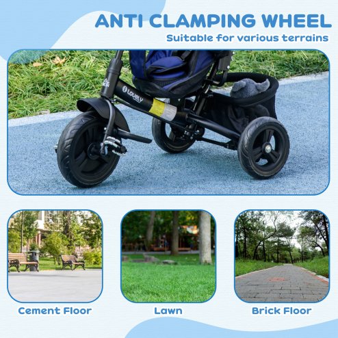 HOMCOM 6 in 1 Trike, Kids Tricycle, Pedal Push Bike w/ Push Handle, Removable Canopy, 5-point Safety Belt, Storage, Cushion, Footrest, Brake, for 1-5 Years Toddler