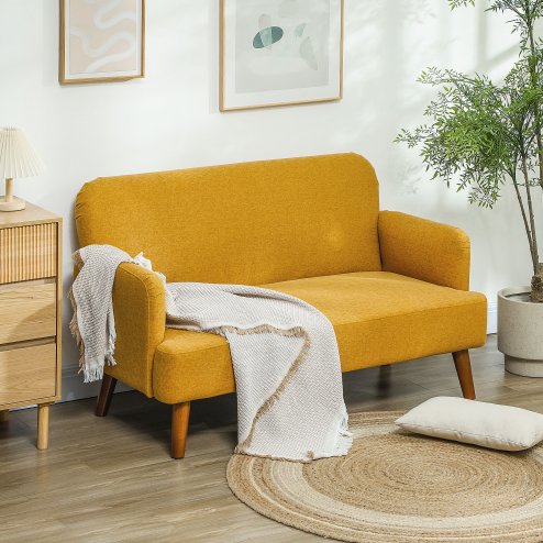 HOMCOM 2 Seater Sofa, Small Sofa Couch with 21cm Thick Padding and Wood Legs, Modern Velvet Feel Fabric Loveseat for Living Room, Bedroom, Home Office