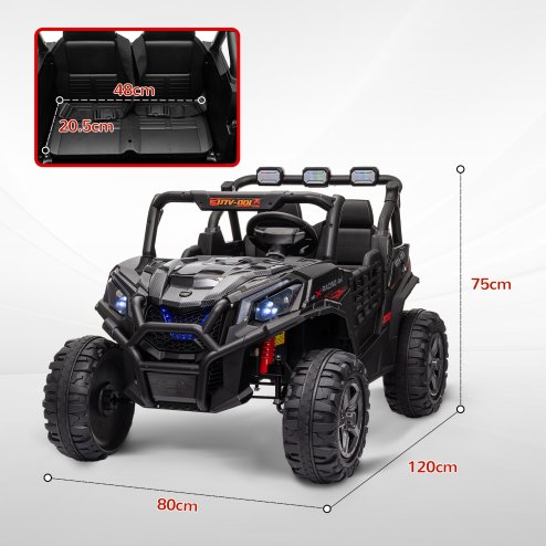 AIYAPLAY Kids Electric Ride on Car 2-Seater, 24V Truck UTV with Remote Control, Suspension System, LED Lights, Horn, Music, for 3-8 Years, Black