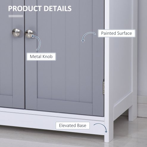 kleankin 75x60cm Freestanding Bathroom Storage Cabinet Unit w/ 2 Drawers Cupboard Adjustable Shelf Metal Handles Traditional Style 