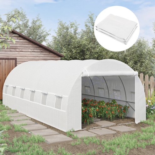 Outsunny 6 x 3 x 2m Greenhouse Replacement Cover ONLY Winter Garden Plant PE Cover for Tunnel Walk-in Greenhouse with Roll-up Windows Door Outdoor, White
