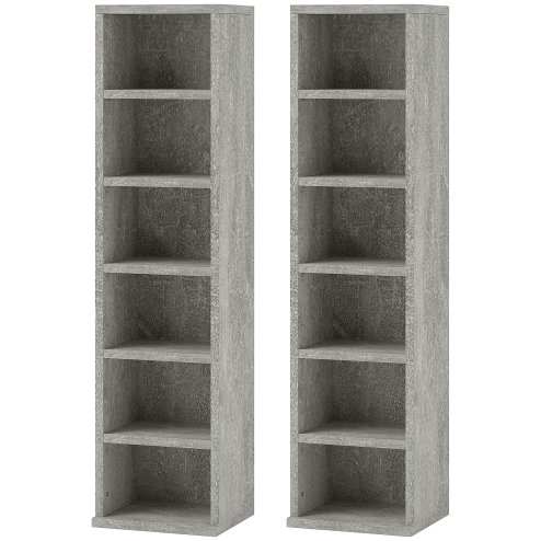 HOMCOM 204 CD Media Display Shelf Unit Set of 2 Blu-Ray Tower Rack w/ Adjustable Shelves Bookcase Storage Organiser, Cement Grey