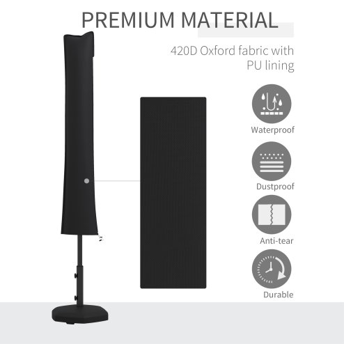 Outsunny Parasol Cover, Cantilever Umbrella Cover for 2-3.5 m Parasols, 420D Oxford Fabric Banana Umbrella Protector with Zipper for Outdoor Garden, Patio, Black