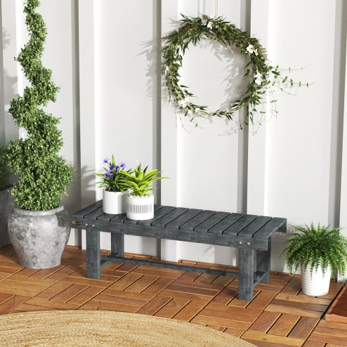 Outsunny 1 Piece 2-seater Outdoor Indoor Wooden Garden Bench Fir Patio Loveseat, 110L x 38W x 35Hcm, Grey