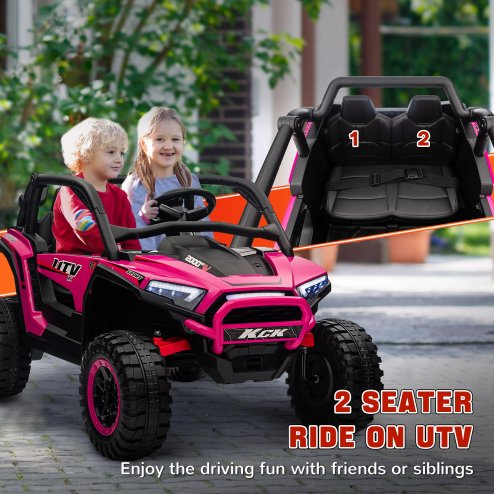 AIYAPLAY 2 Seater Ride on Truck, 24V 7AH Battery Powered Electric Ride On Car with Parental Remote Control, Spring Suspension, 3 Speeds, LED Lights, MP3, Horn, Music, Pink