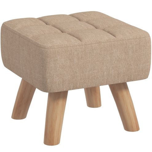 HOMCOM Modern Tufted Footstool, Fabric Foot Stool with Rubber Wood Legs, Padded Seat, for Living Room, Bedroom, Entryway