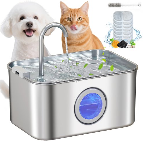 PawHut Cat Water Fountain for Drinking, 3.2L Stainless Steel Cat Fountain, Ultra-Silent, Automatic, Visible Water-Level, for Kittens, Dogs and Other Pets Image