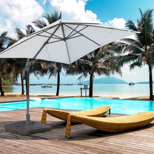 Outsunny Square Cantilever Patio Parasol Base, 113 kg Water or 150 kg Sand Filled Stand with Wheels Heavy-Duty, Coffee